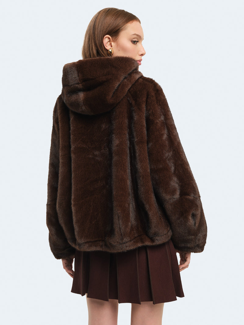 Ecopelliccia effetto montone con cappuccio