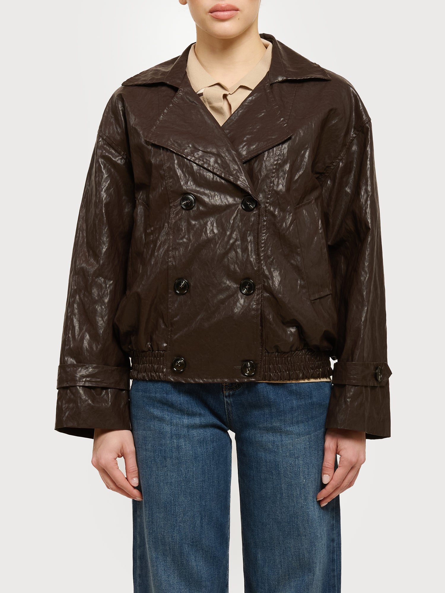 Bomber doppiopetto in ecopelle