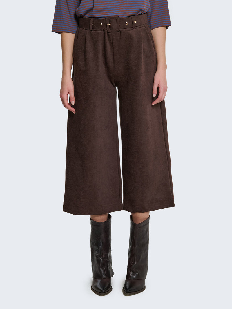 Pantaloni culotte in ciniglia con cintura