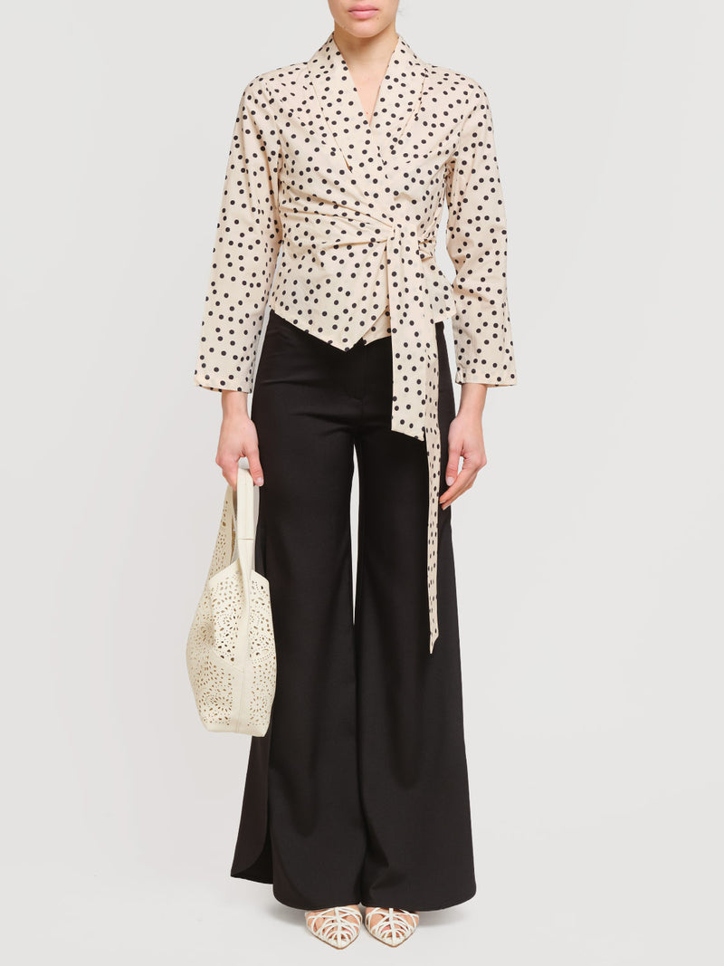 Camicia in cotone a pois con fiocco