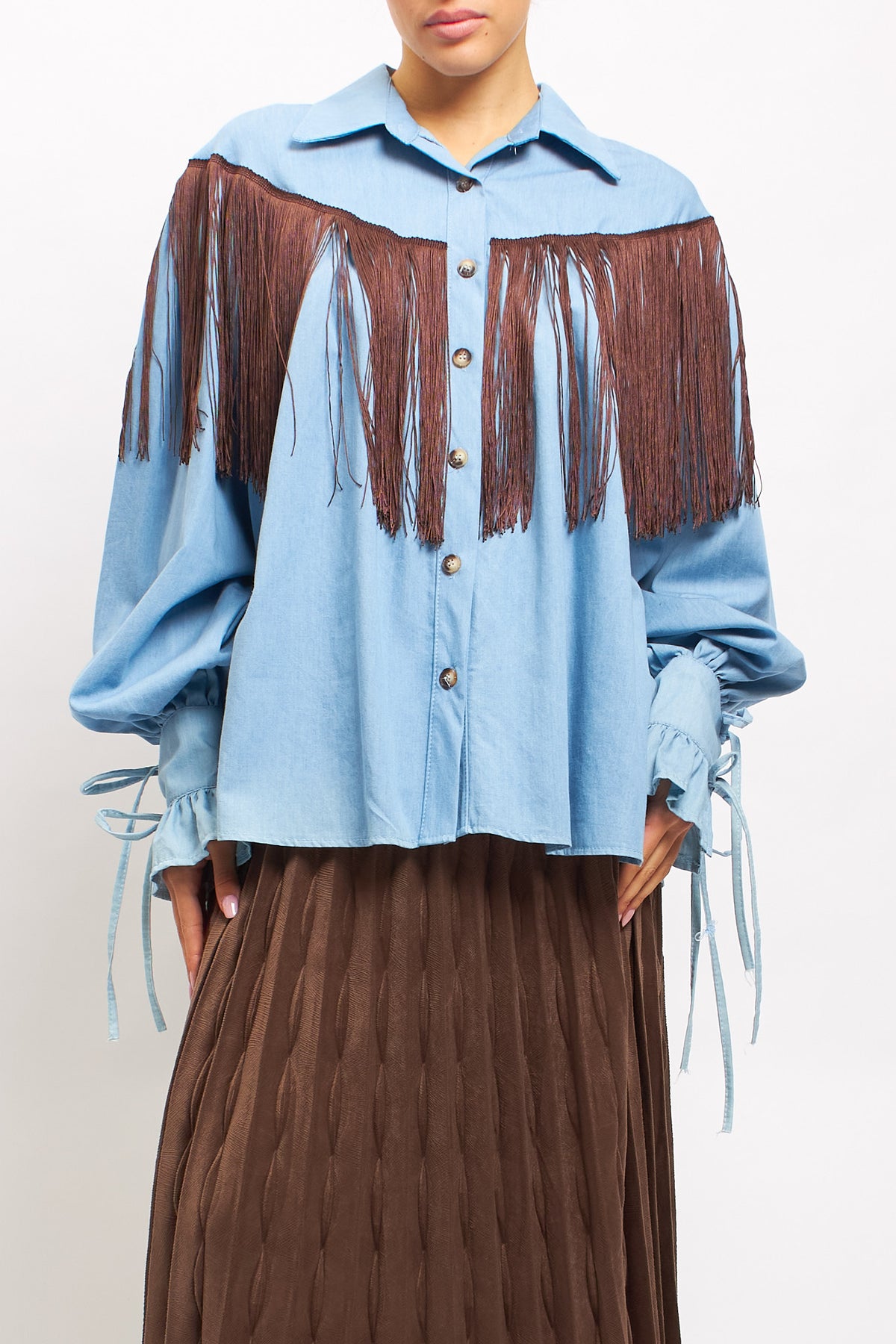 Camicia in jeans con frange