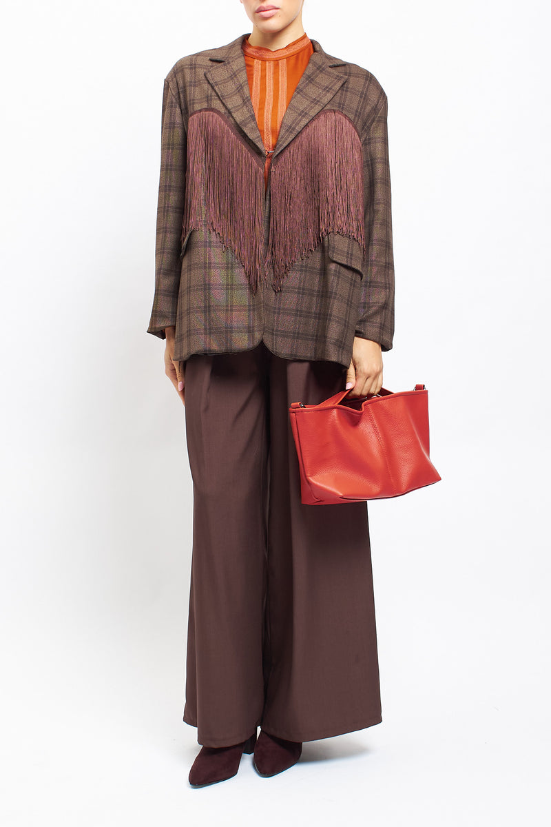 Blazer con fantasia check con frange