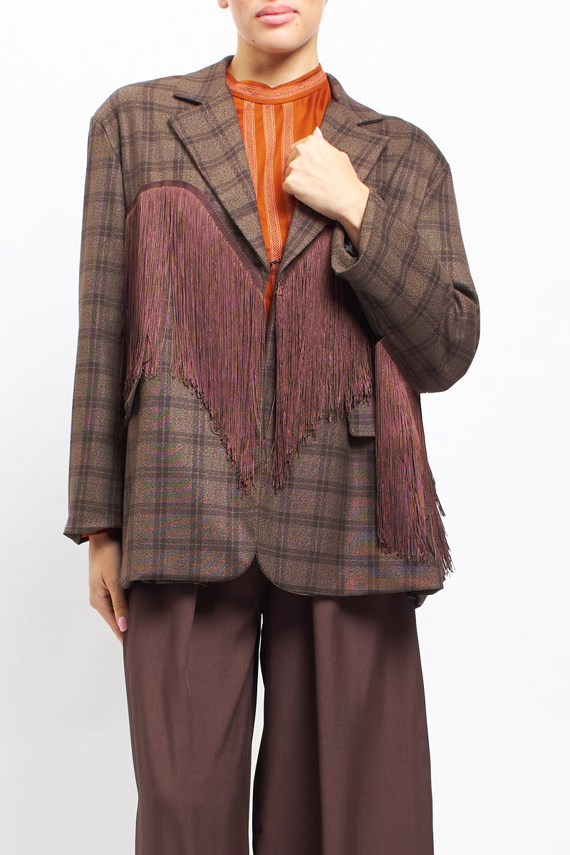 Blazer con fantasia check con frange