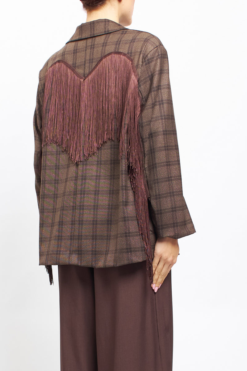 Blazer con fantasia check con frange