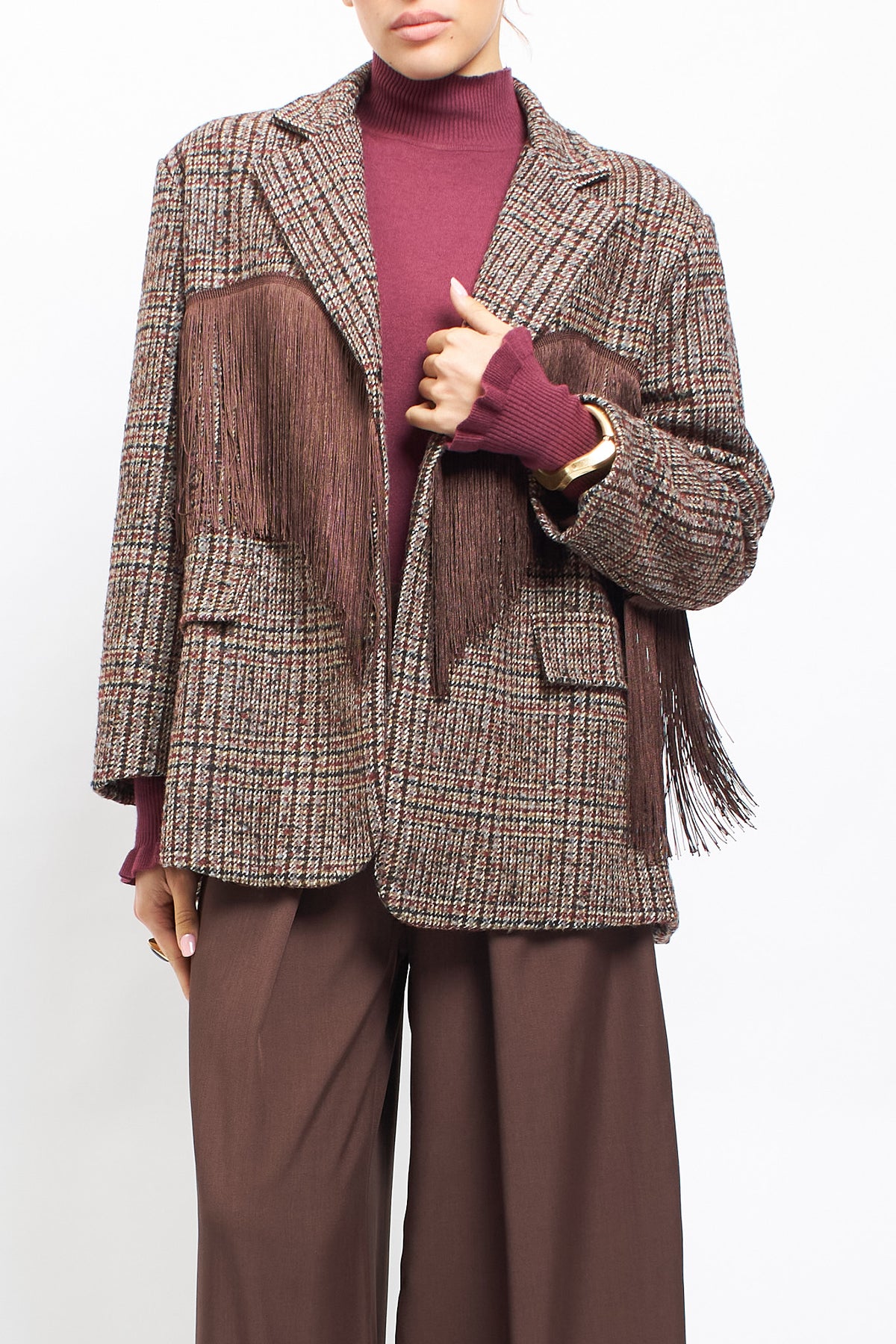Blazer in Pied de Poule con frange