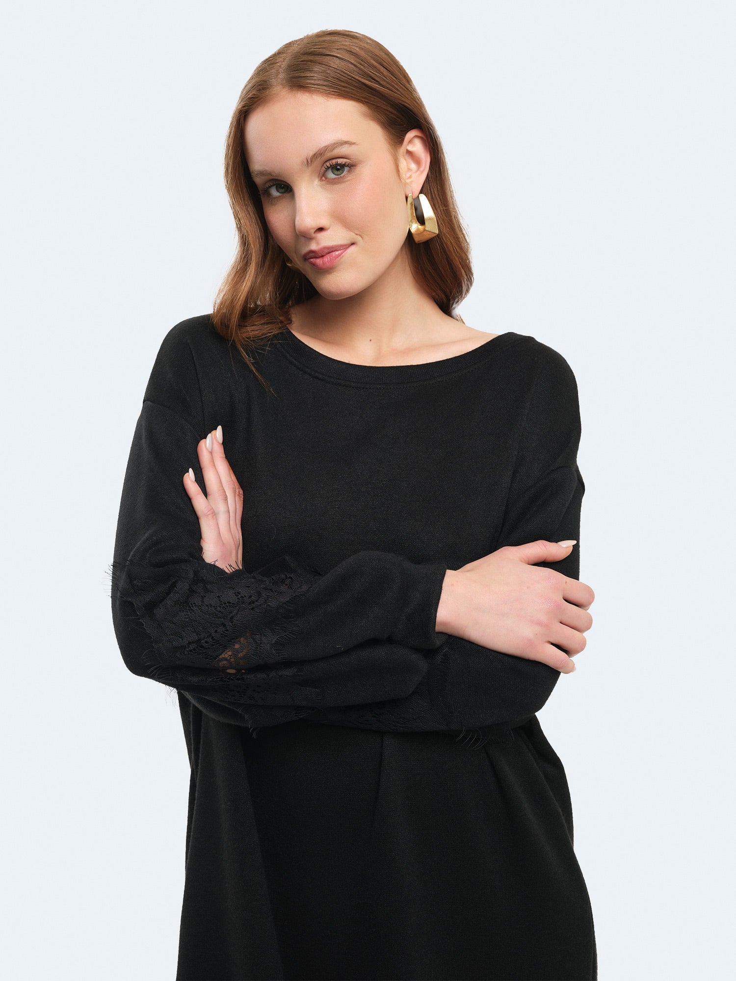 Abito in felpa con inserti in pizzo