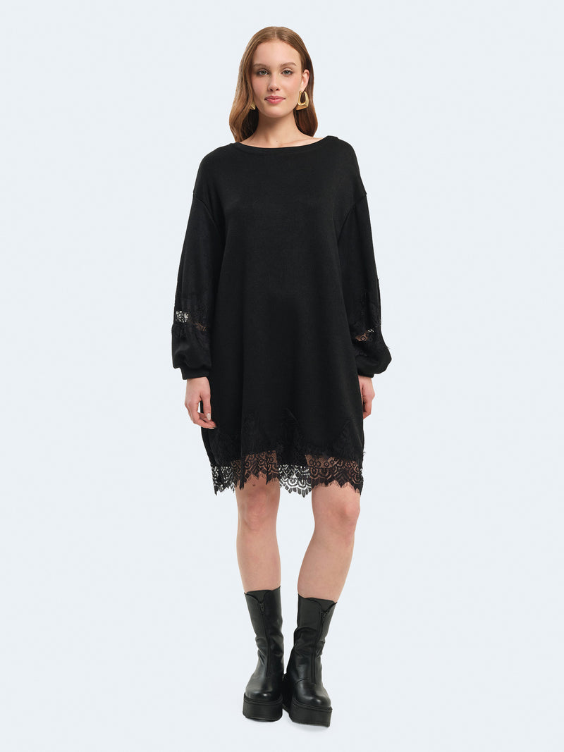 Abito in felpa con inserti in pizzo