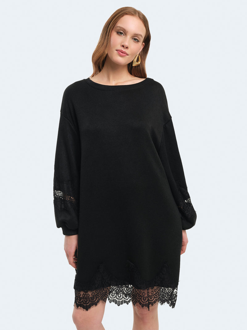 Abito in felpa con inserti in pizzo