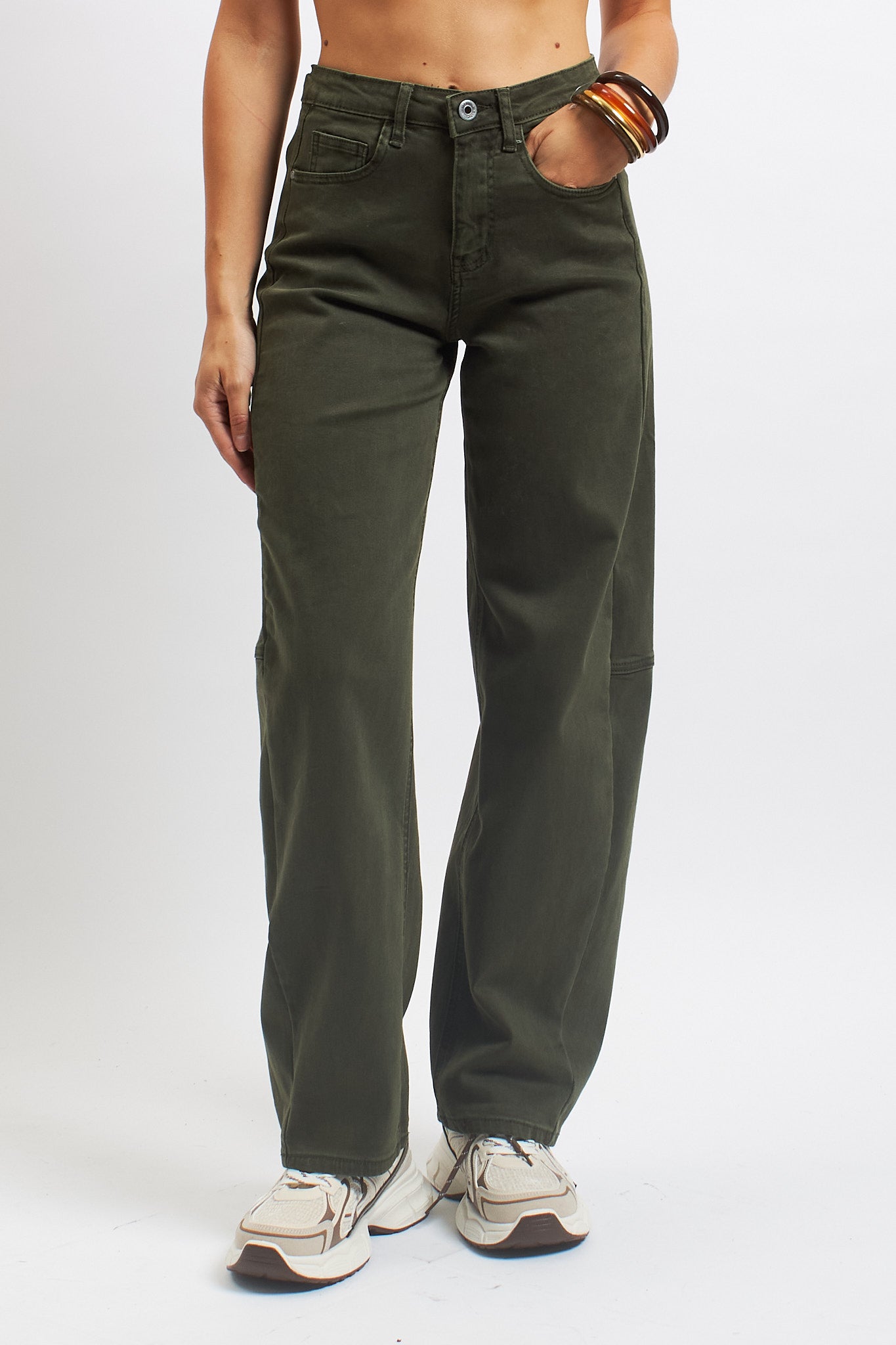 Pantalone barrel in cotone con tasche