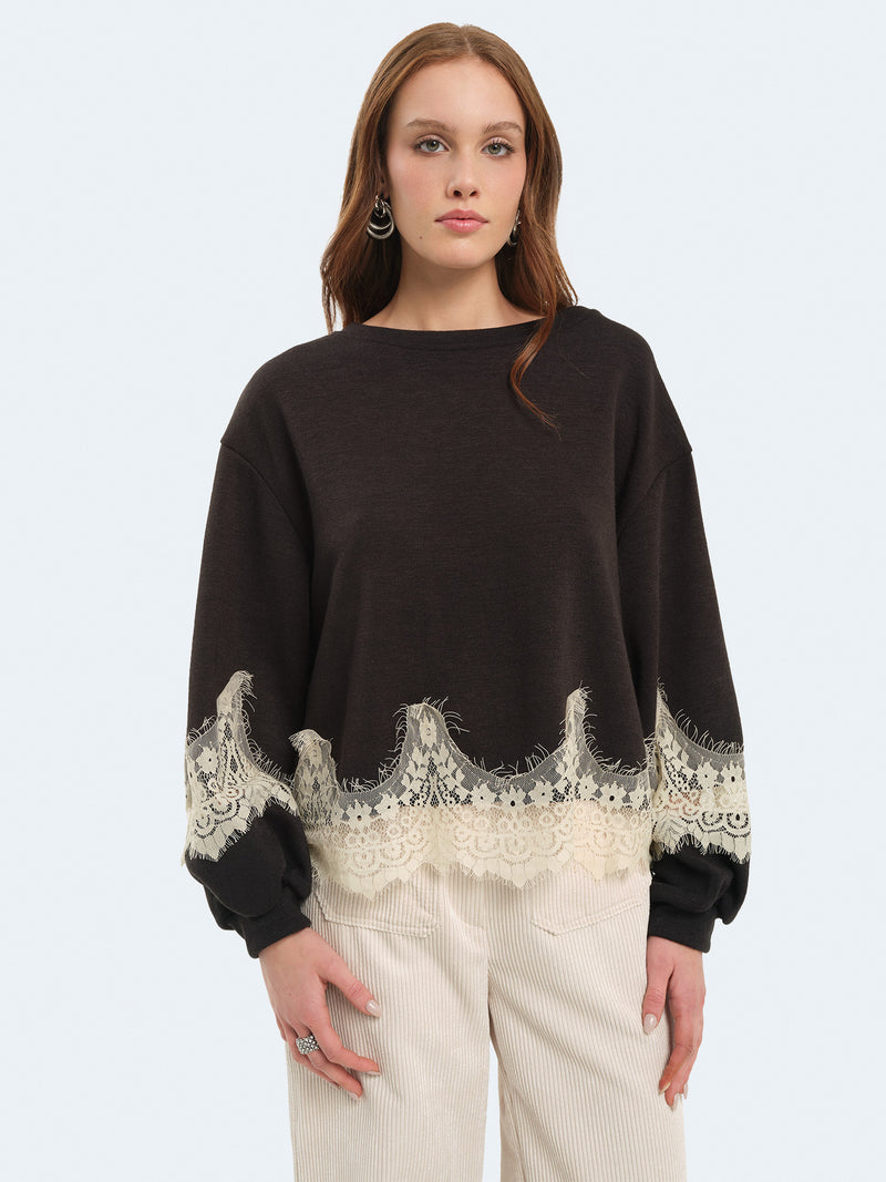 Felpa con inserti in pizzo