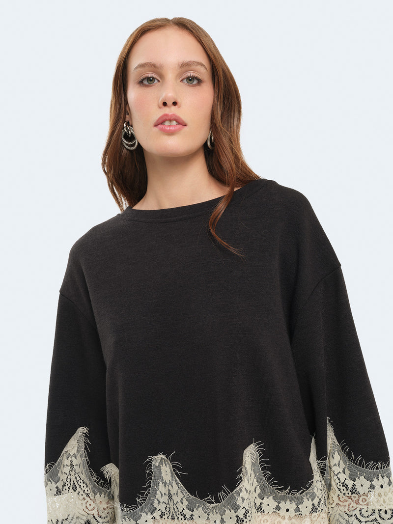 Felpa con inserti in pizzo