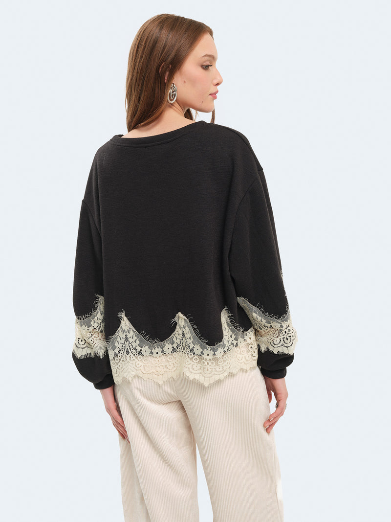 Felpa con inserti in pizzo