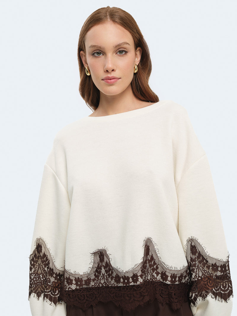 Felpa con inserti in pizzo