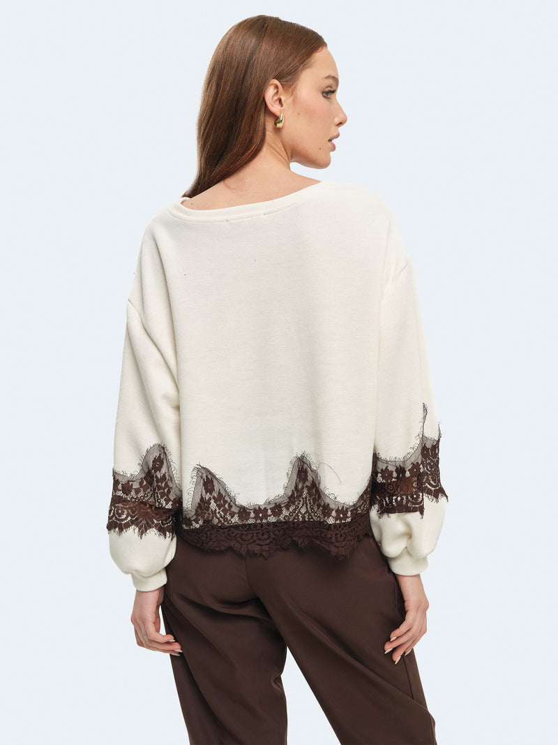 Felpa con inserti in pizzo