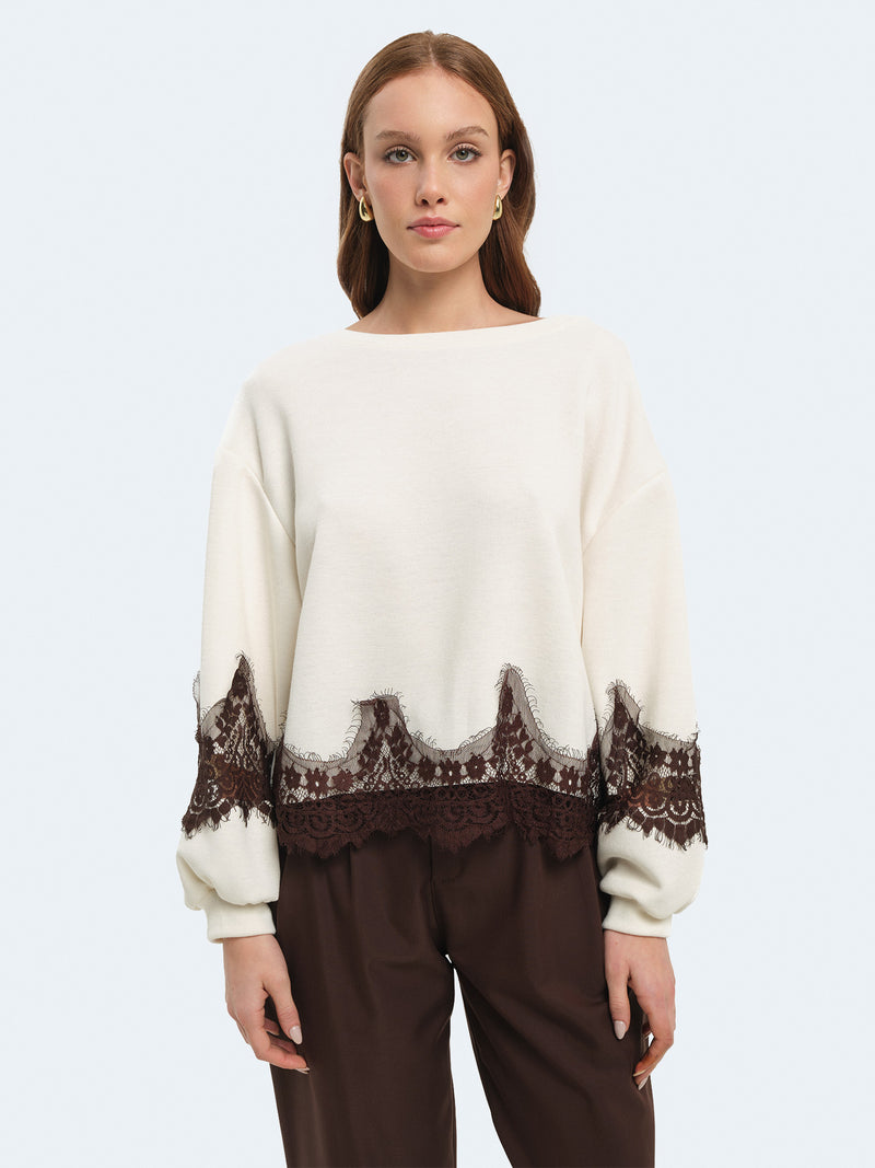 Felpa con inserti in pizzo
