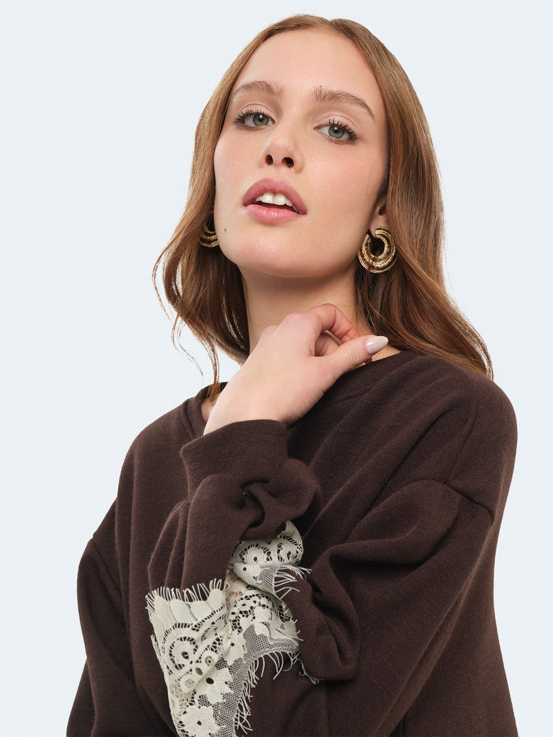 Abito in felpa con inserti in pizzo