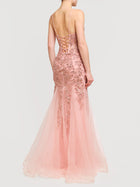 Abito lungo in toulle con ricami e paillettes