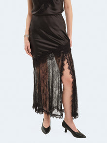 Gonna in raso con inserti in pizzo