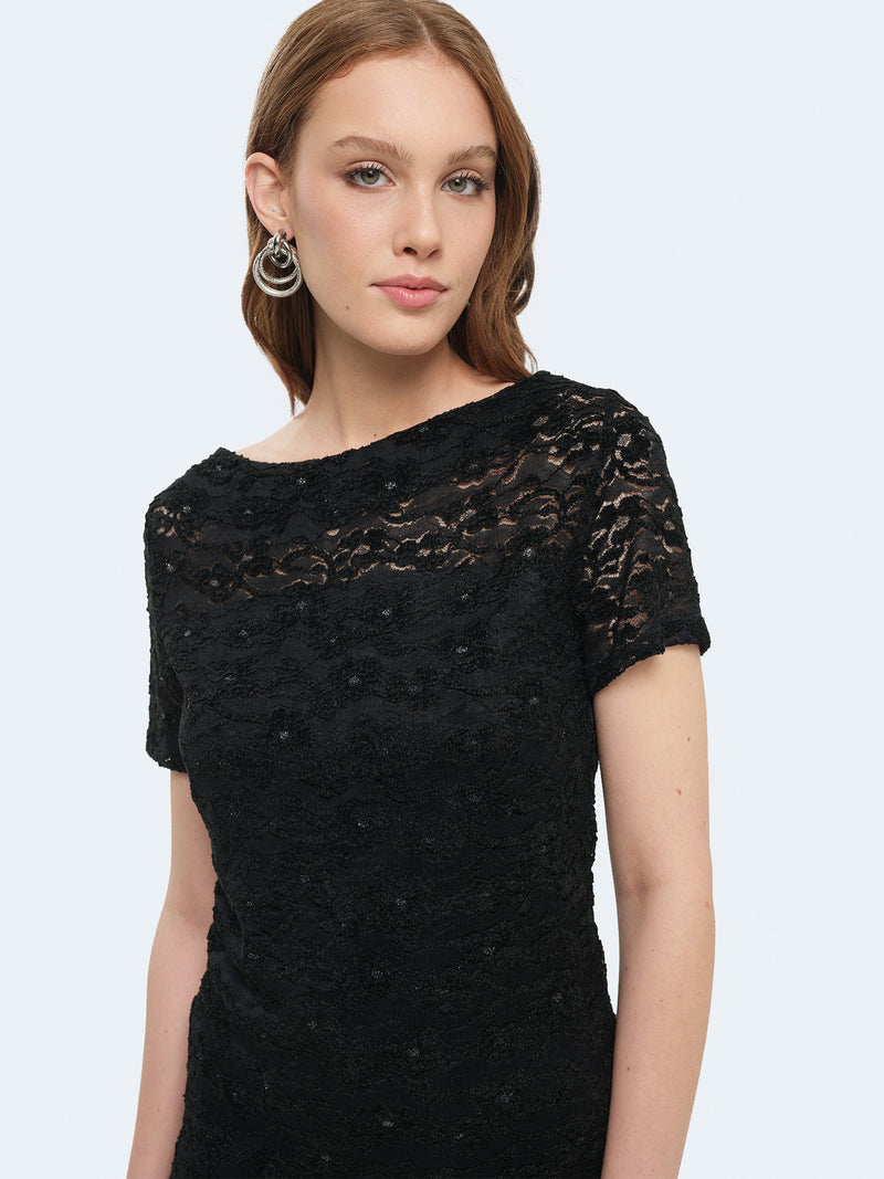 Maglia a maniche corte in pizzo