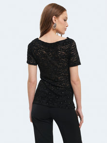 Maglia a maniche corte in pizzo