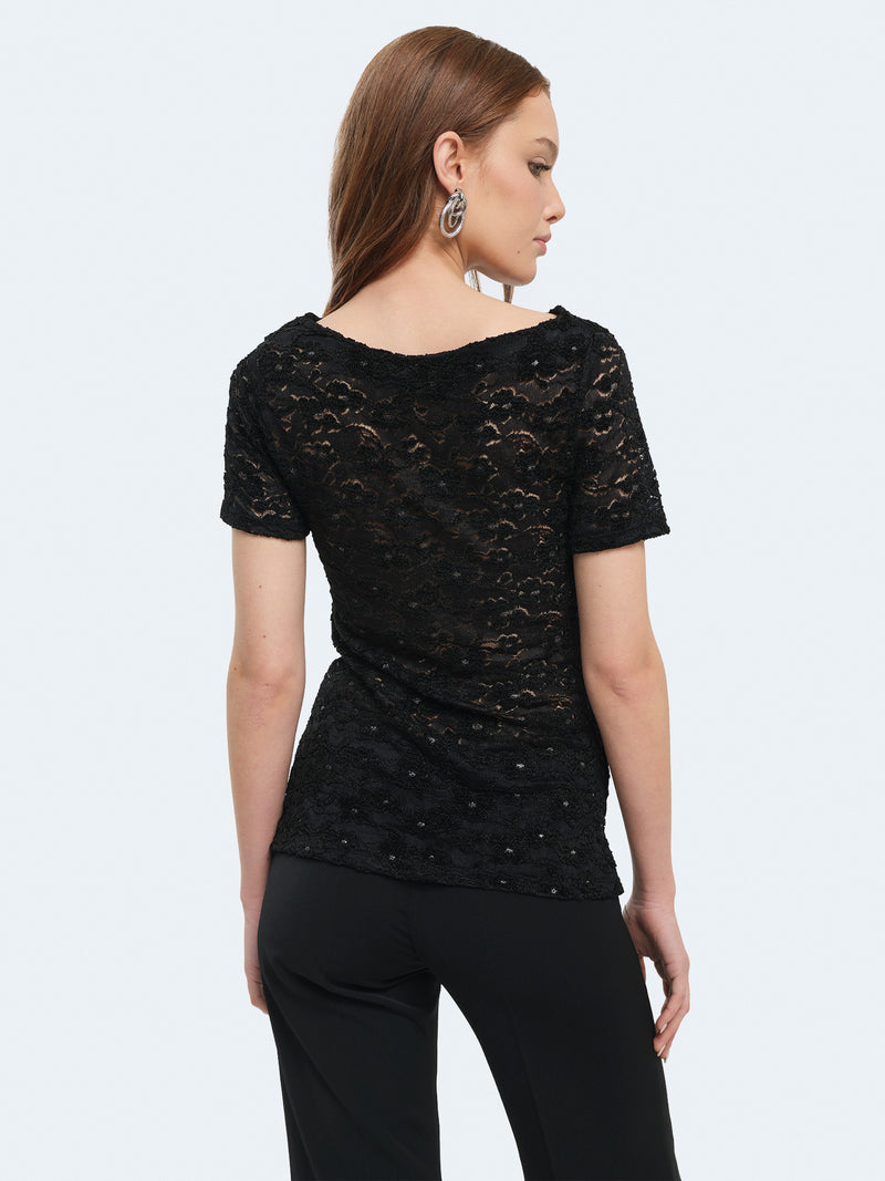 Maglia a maniche corte in pizzo