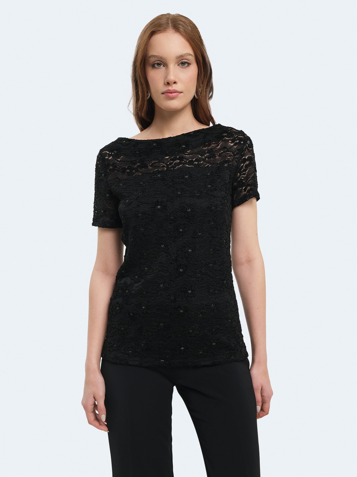 Maglia a maniche corte in pizzo