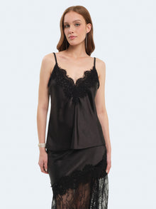 Top in raso con inserti in pizzo