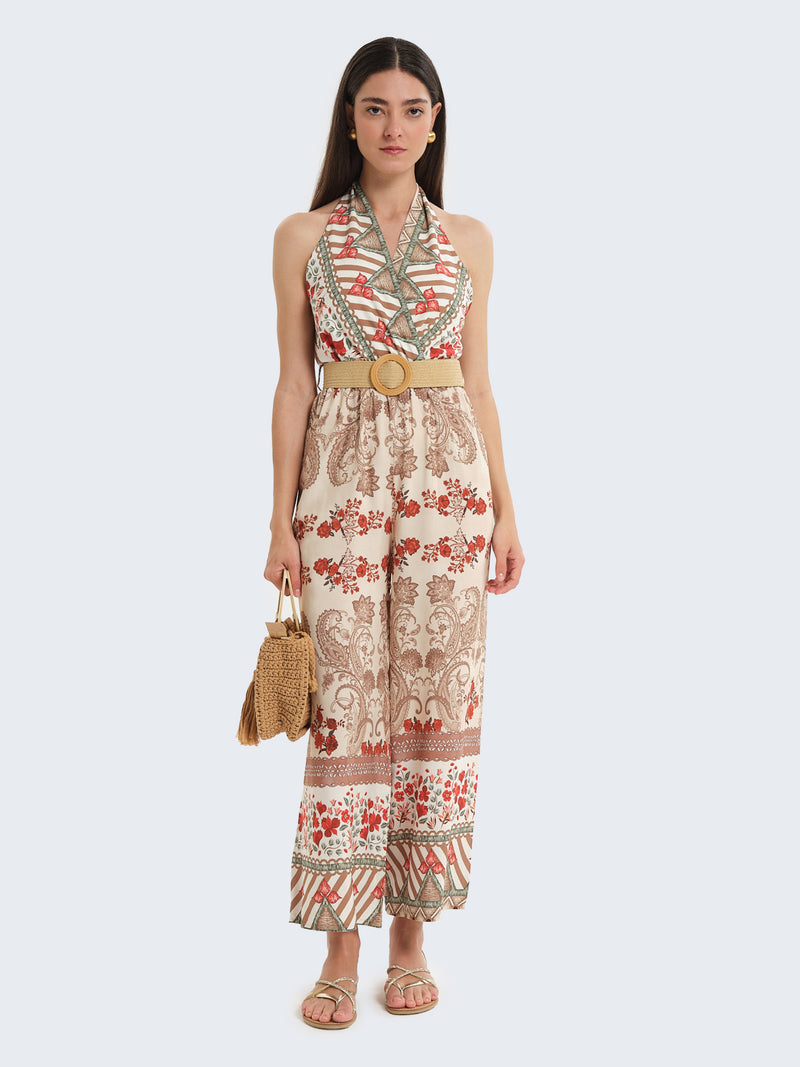 Tuta con scollo halter e cintura
