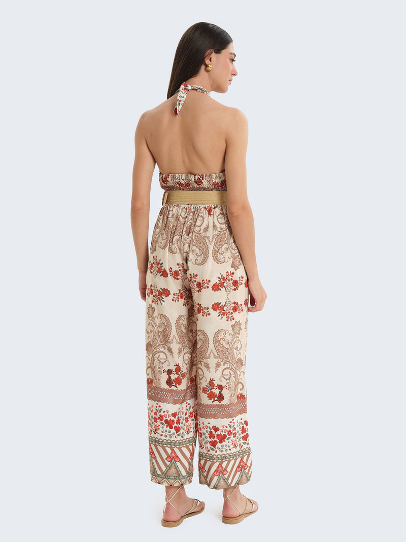 Tuta con scollo halter e cintura