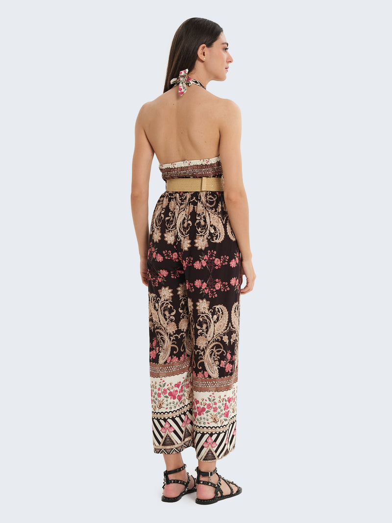 Tuta con scollo halter e cintura