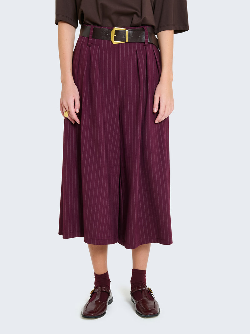 Pantaloni culotte gessati con cintura