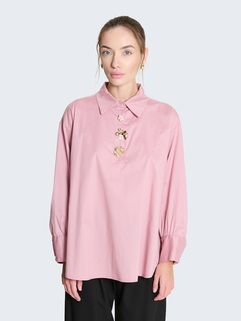 Camicia popeline con bottoni gioiello