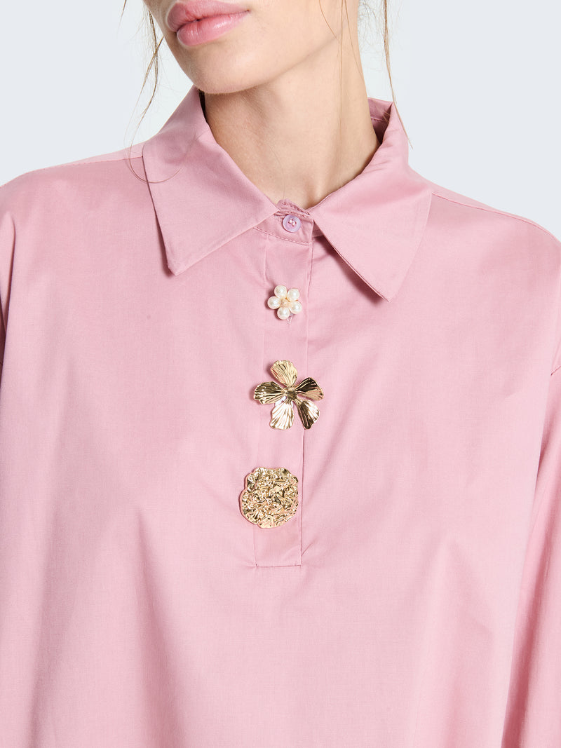 Camicia popeline con bottoni gioiello
