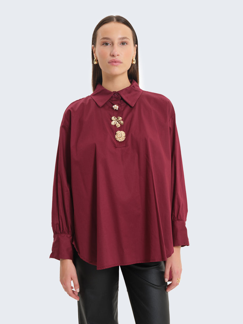 Camicia popeline con bottoni gioiello
