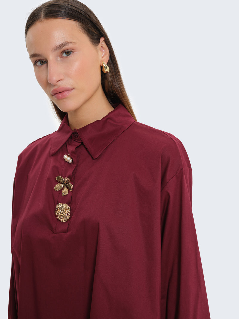 Camicia popeline con bottoni gioiello