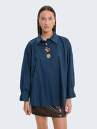 Camicia popeline con bottoni gioiello