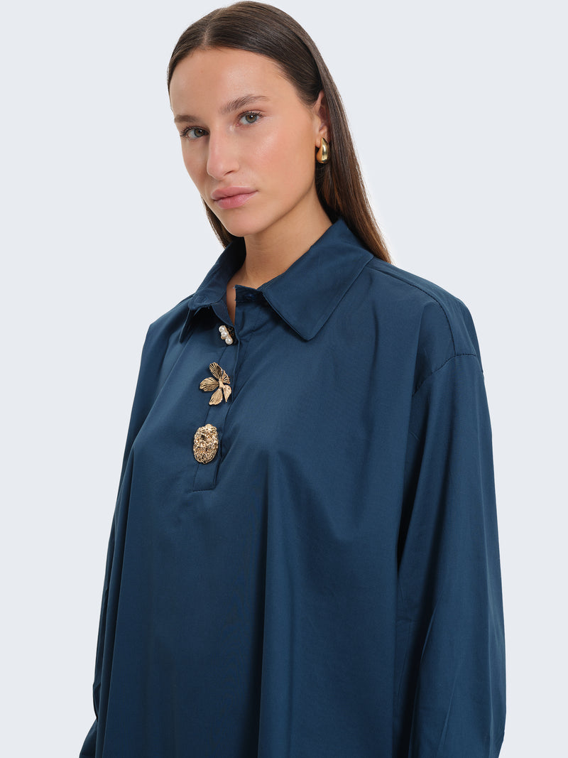 Camicia popeline con bottoni gioiello