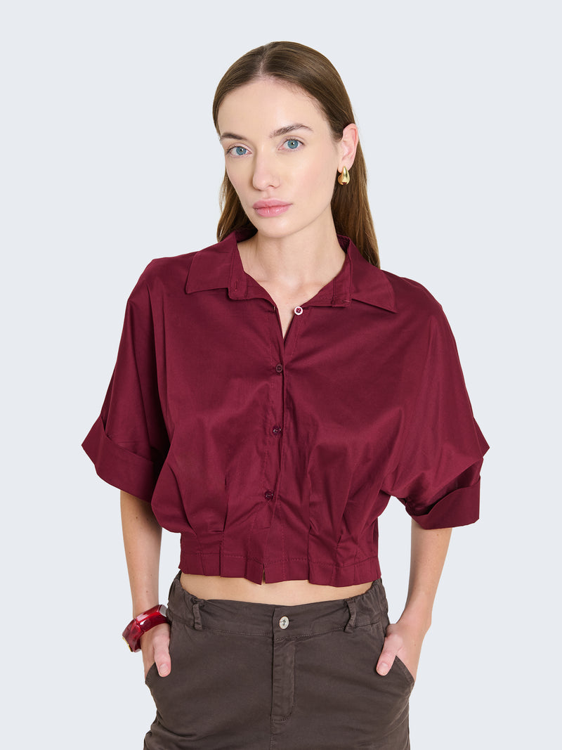 Camicia cropped con maniche corte ampie