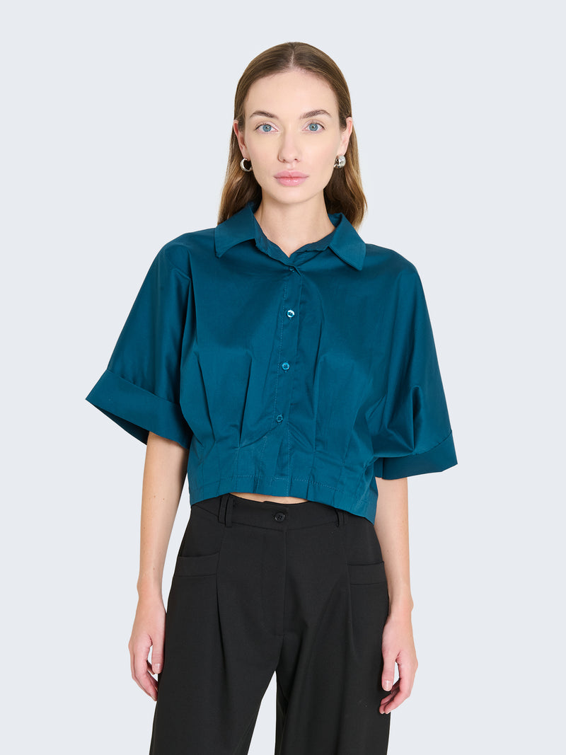 Camicia cropped con maniche corte ampie