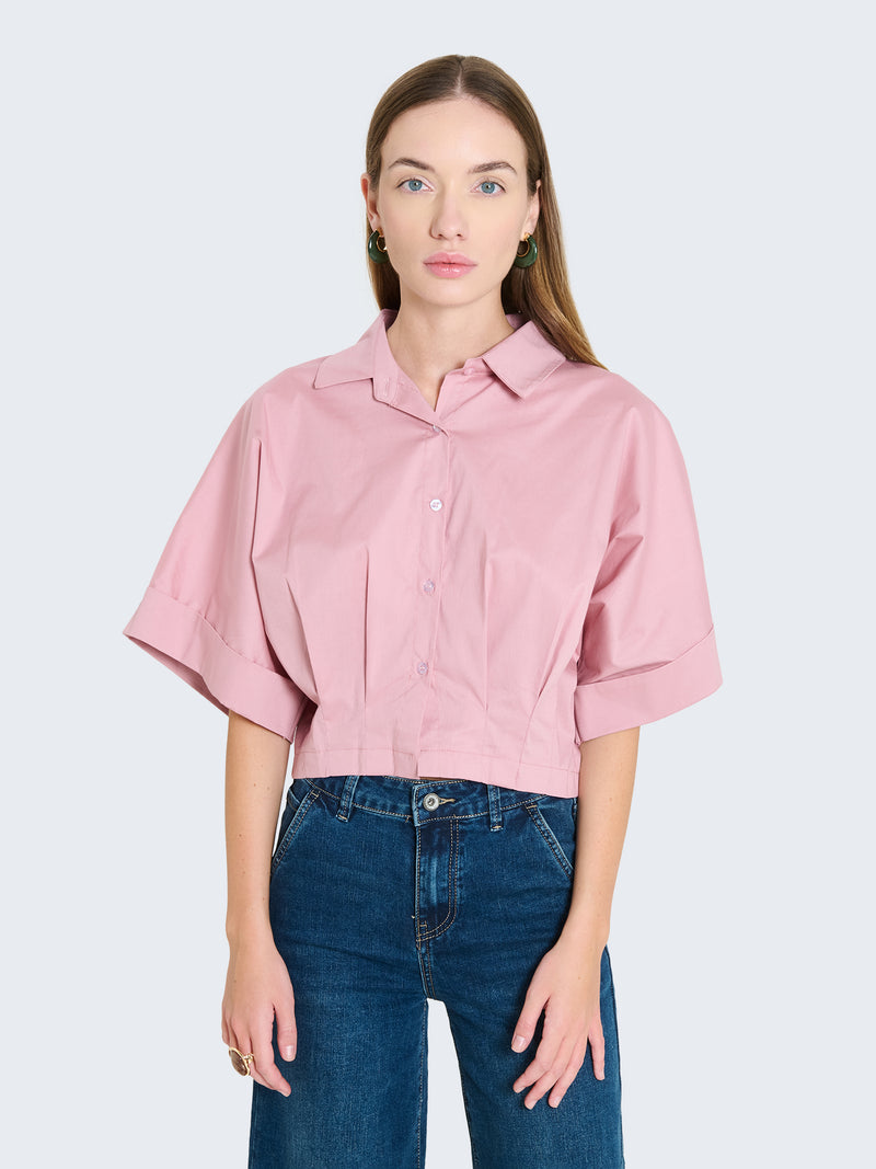 Camicia cropped con maniche corte ampie
