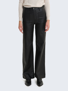 High-waisted faux leather-effect coated palazzo trousers