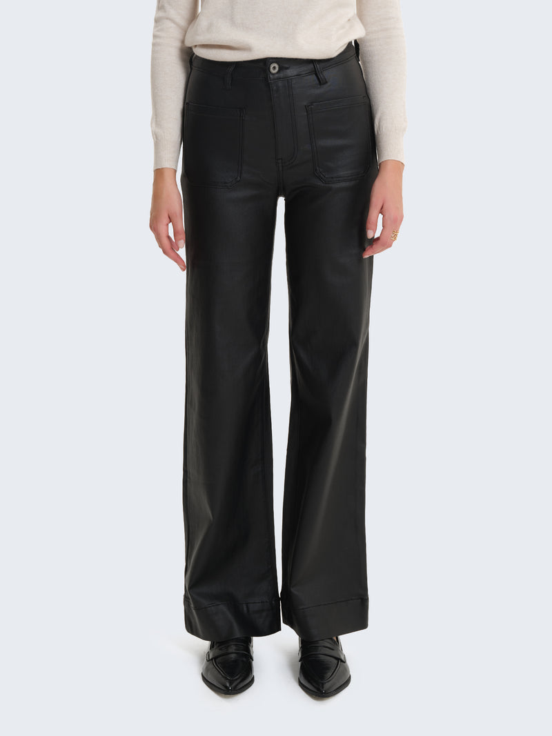 High-waisted faux leather-effect coated palazzo trousers