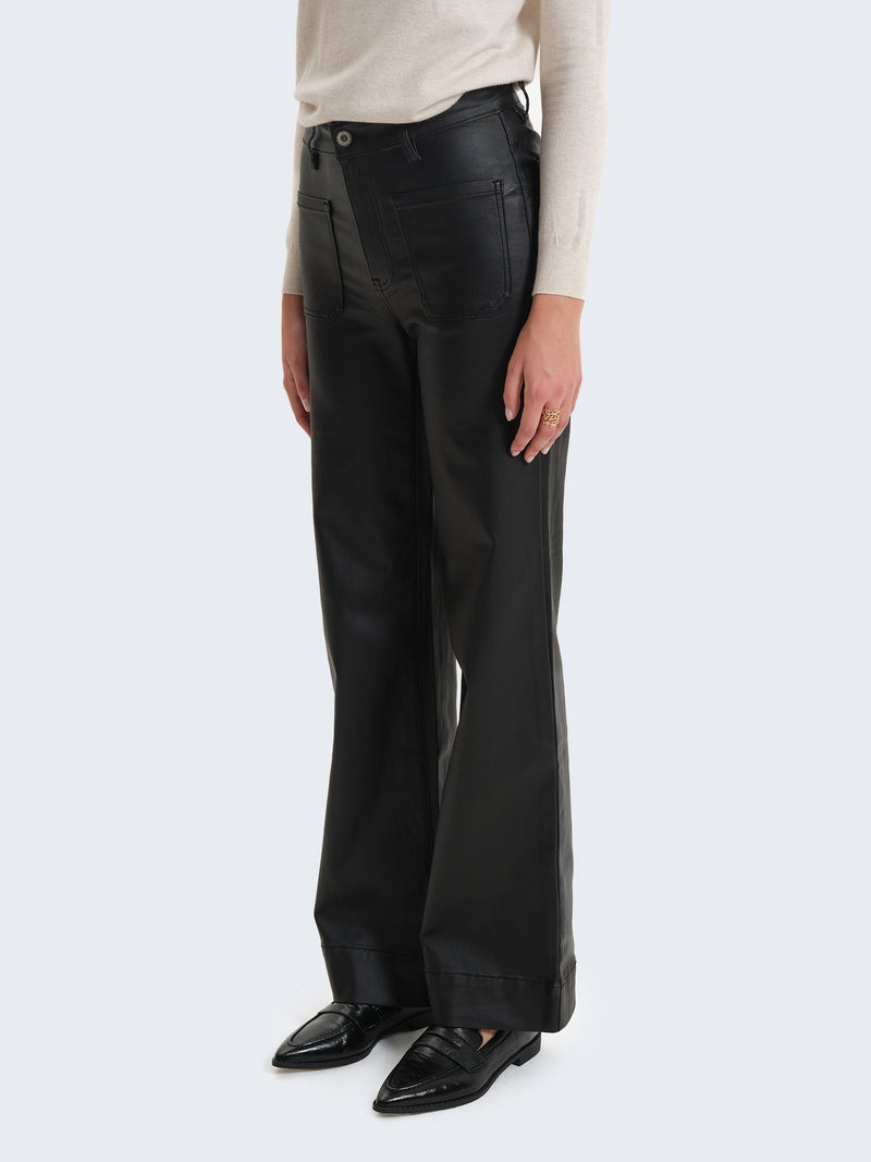 High-waisted faux leather-effect coated palazzo trousers