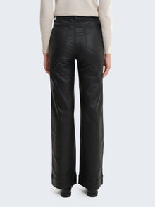 High-waisted faux leather-effect coated palazzo trousers