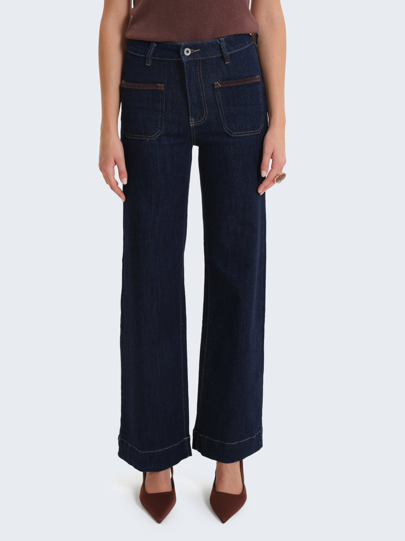 Jeans palazzo a vita alta con tasche