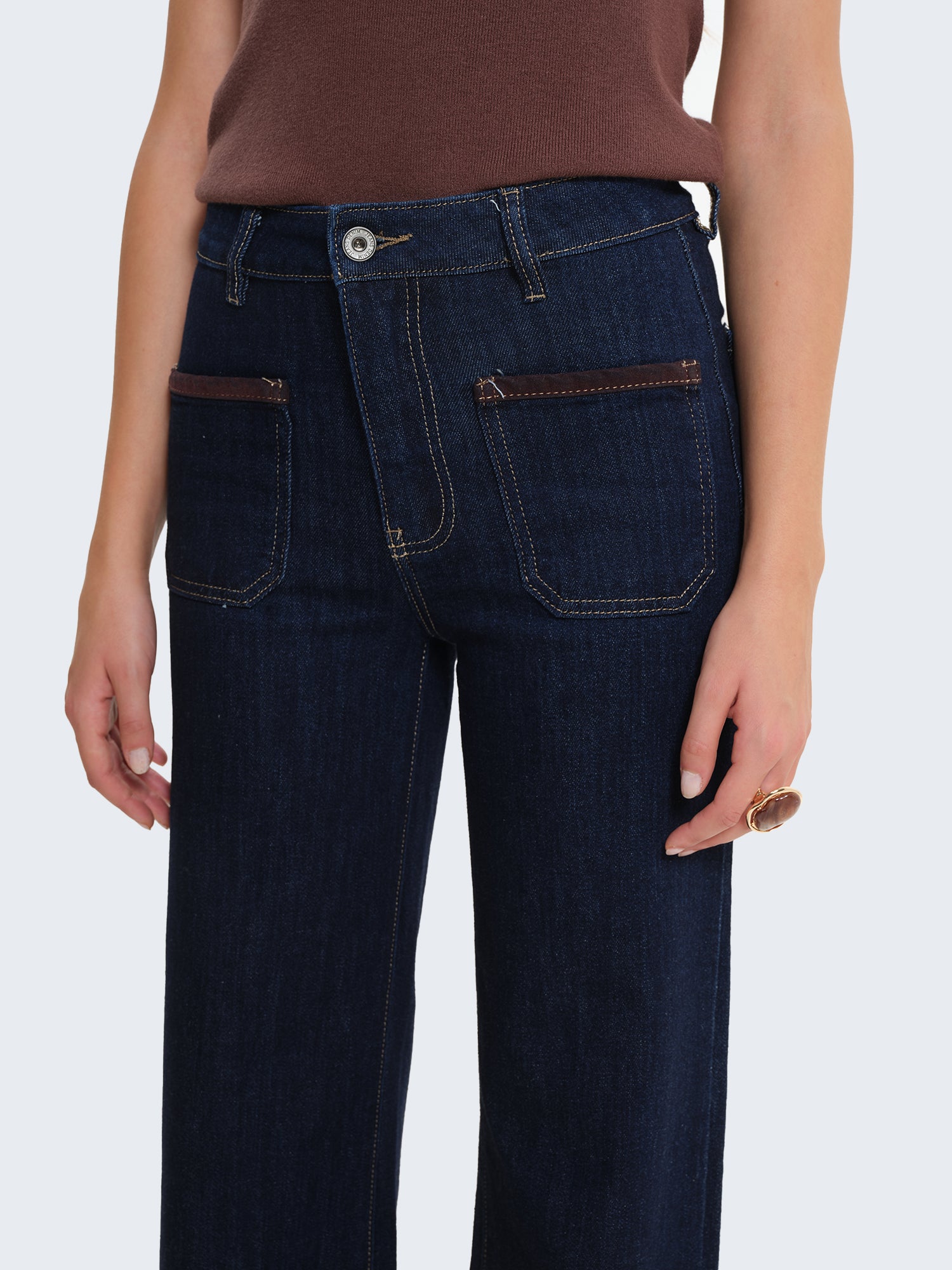 Jeans palazzo a vita alta con tasche