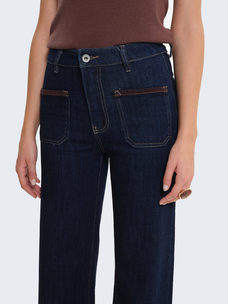 Jeans palazzo a vita alta con tasche