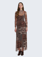 Fitted dress with sheer paisley pattern