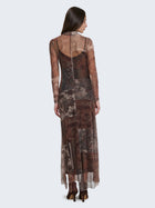 Fitted dress with sheer paisley pattern