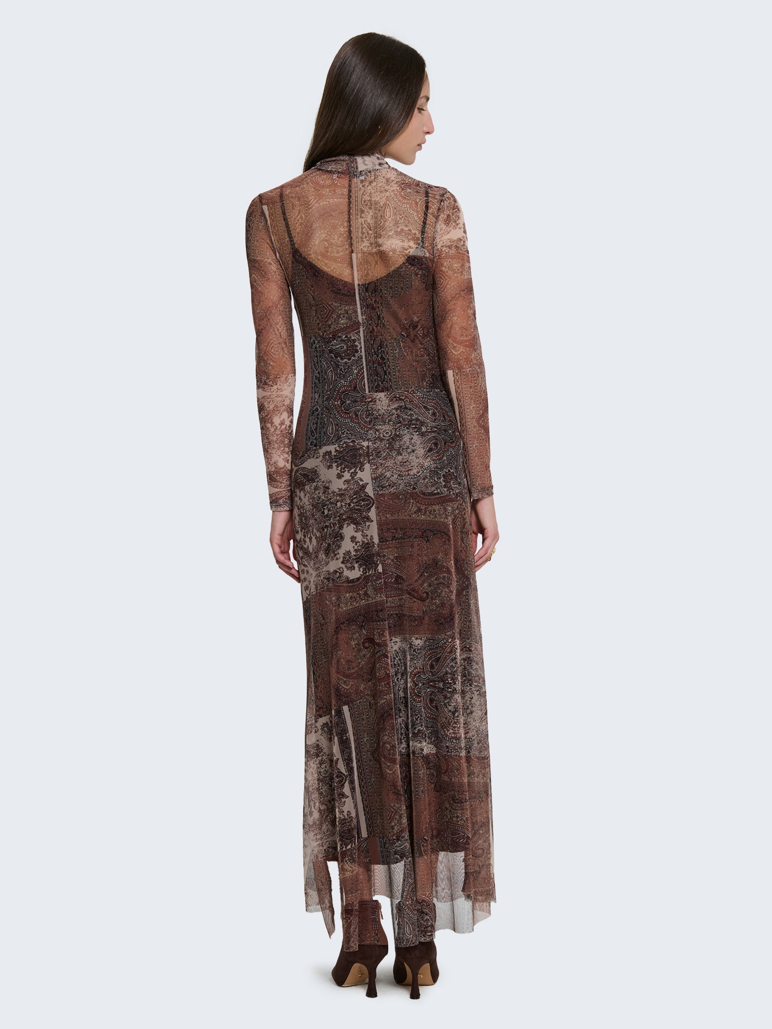 Fitted dress with sheer paisley pattern